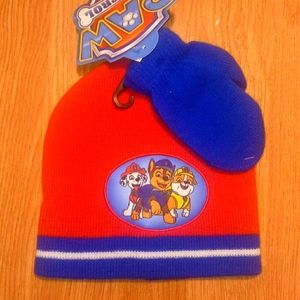 Paw Patrol Kids Beanie & Gloves Set - One Size - Red/Blue - New!